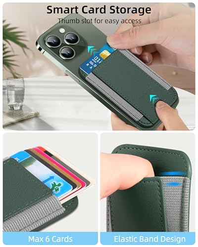 Image of HiWe Minimalist Slim RFID Blocking MagSafe Compatible Wallet, 7 Card Holder, Green | Magnetic Wallet for iPhone 12-17 Series, Minimalist Slim, 1 Slot, Green & Grey