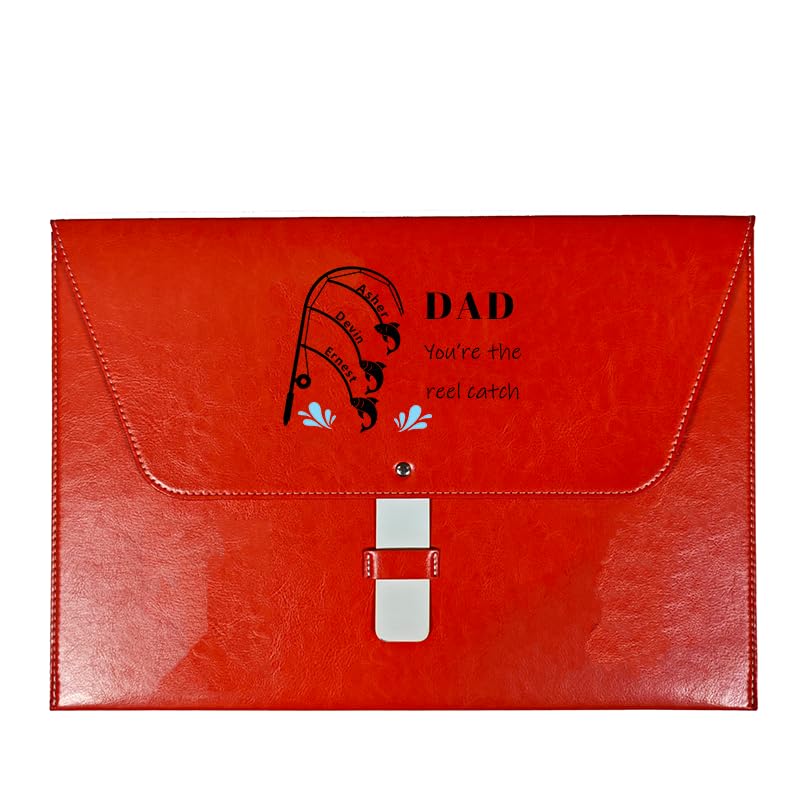 Custom Fisher Dad Leather Document Case- Personalized Father Briefcase With Name - Best Father’s Day Gifts For Dad - You're Reel Catch Keepsake from Toddler or Child