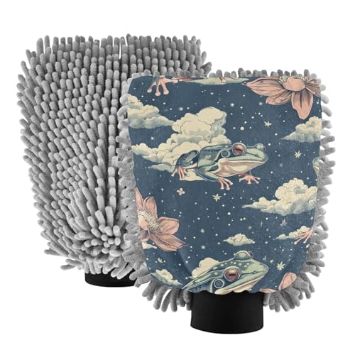 IOACIY Absorbent Microfiber Car Wash Drying Mitts, 2 Pack, Scratch-Free & Lint-Free, Rich Foam, Highly Absorbent, Double Sided, Wash Mitt Perfect for Car Washing, M, Frog (6)