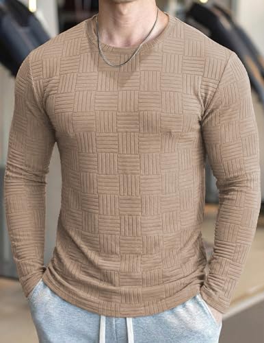 Image of JMIERR Mens T-Shirt Casual Stretch Solid Crewneck Short Sleeve Tees Textured Shirts