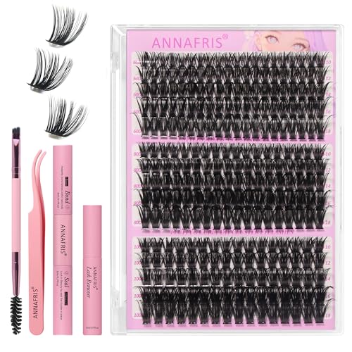 ANNAFRIS Pestañas Postizas Kit 60D+80D+100D Pestañas Pelo a Pelo 0.07mm D Curl 10-18mm Cluster Lashes Naturales DIY Pestañas(60D+80D+100D)