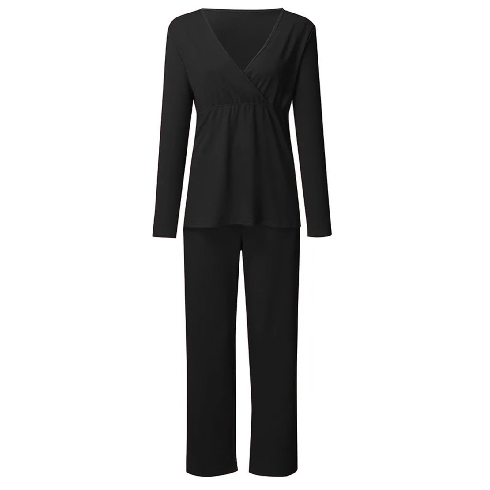 Damen Umstands-Langarm-Still-Baby-T-Shirt-Tops + Hosen-Pyjama-Set-Anzug