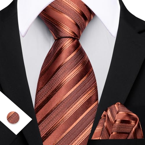 Image of Barry.Wang Tie Sets for Men Silk Stripe Necktie Woven Checkered Handkerchief Cufflinks Formal Business Wedding