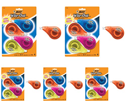 BIC Clean Wite-Out Brand EZ Correct Correction Tape, 4-Count, 5.25 x .75 x 8.125 (WOTAPP418-WHI) - 5 Pack
