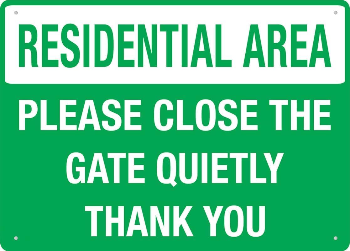 Bdeyfg Colour2 Residential Area Please Close The Gate Quietly Metal Tin Sign Aluminum Warning Signs For Indoor & Outdoor Yard Lawn Sign Home Decor 8X12 Inch