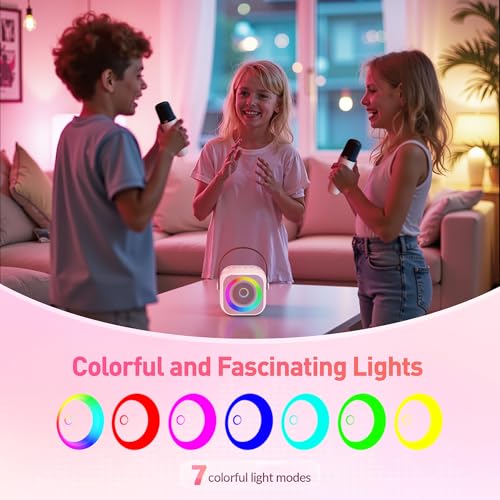 Image of Karaoke Machine for Kids Adults, Mini Portable Bluetooth Karaoke Speaker with 2 Wireless Microphone and Lights, Christmas Birthday Gifts for Girls Ages 4, 5, 6, 7, 8, 9, 10, 12+ Family Home Party