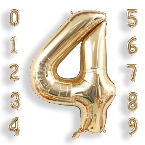 Image of AULE 40 Inch Large 4 Balloon Numbers Light Gold, Big Foil Number Balloons, Giant Helium Happy Birthday Party Decorations for Man and Women, Huge Mylar Anniversary Party Supplies