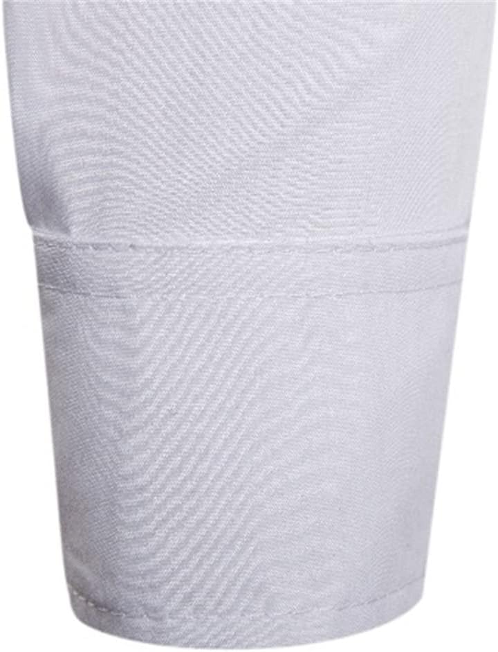 Men's Fashion Solid Color Patched Long-Sleeved Shirt Regular Fit Collarless Shirt Casual Classic Dress Shirt (White,Small)