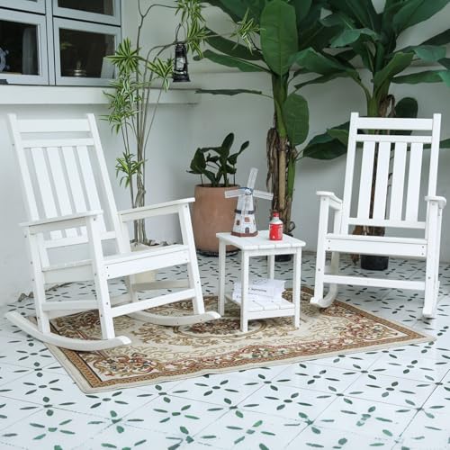 HRVEOCEI Oversized Outdoor Rocking Chair Set of 2 with Table, HDPE...