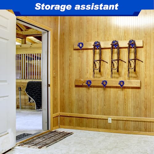 Image of Dunzy 3 Counts Horse Bridle Rack Bracket Bridle Hooks Tack Storage Halter Hanger Metal Holder with Tubes and Screw for Horse Barn Supplies (Sapphire Blue)