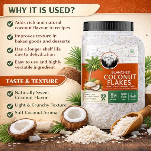 Image of Forest Found Unsweetened Coconut Flakes (400g) | Pure Nariyal Burada for Ladoo, Barfi & Baking | Desiccated Coconut Powder for Macaroons, Cookies & Cakes | Rich in Vitamin E & Healthy Fats |Shredded Coconut