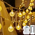 Minetom Crystal Globe String Lights Battery Operated - 17 ft 30 LED Globe Fairy Lights with Remote and 8 Modes, Waterproof for Bedroom Tent Loft Camping Porch Patio Party Wedding Decor, Warm White