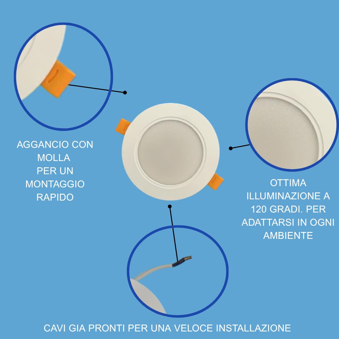 X12 Faretto LED da Incasso 9W 900LM, Luce Calda 3000K, Ø90mm Ultra Sottile, Angolo 120°, 220-240V, Faretti LED Recessed Light, Certificato CE RoHS, Illuminazione per Soffitto Bagno Cucina Corridoio