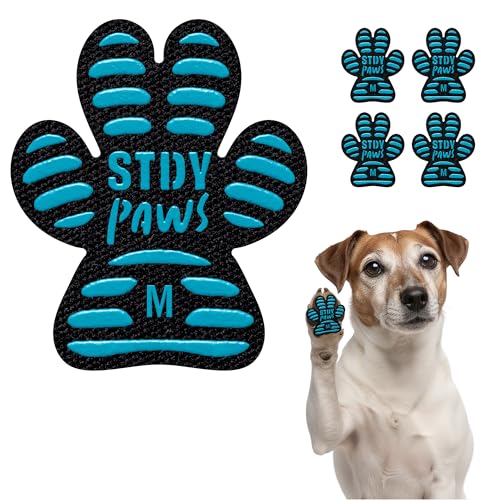 Steady Paws Anti-Slip Paw Stickers for Dogs Feet - Non-Slip Paw Pads for Traction on Hardwood & Tile Floors - Breathable Adhesive Friction Foot Grips for Senior & Injured Dogs 24 Pads (Size M)