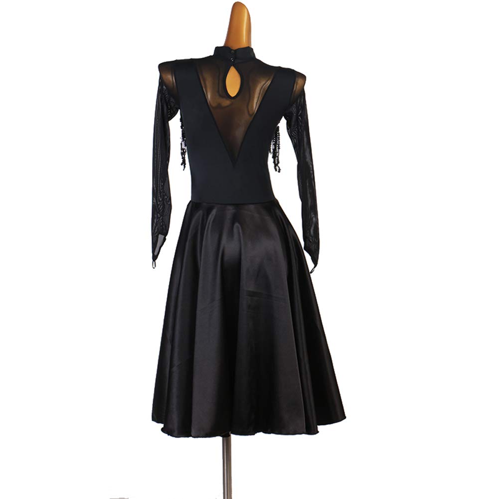 NAKOKOU Latin Dance Dress Salsa Tango Chacha Ballroom Competition Black Dress Black Sequin(Black,L)