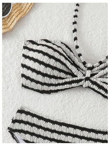 SOLY HUX Girl's Striped Swimsuits Textured Knit Halter Bikinis Summer Vacation Bathing Suits3