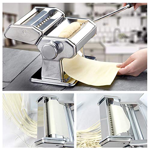 Pasta Maker Deluxe Set, Elegant Life Homemade 150mm Pasta Maker All in one 7 Thickness Settings for Fresh Fettuccine Spaghetti Lasagne Dough Roller Press Cutter Noodle Making Machine Pasta Roller - Thumbnail 3