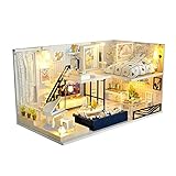 moin moin ドールハウス ミニチュア 手作りキット セット 現代モダン モデルルーム風 インテリア お洒落な二階建て/LEDライト + アクリルケース付属/castello（カステッロ）