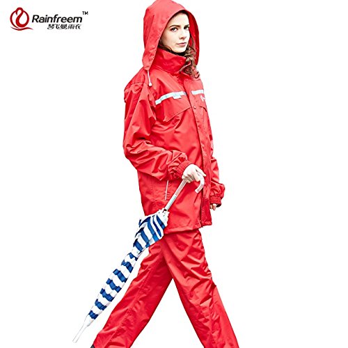 galaksy Red, L Rainfreem Impermeable Raincoat Women/Men Hood Rain