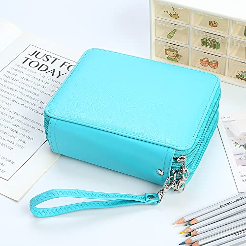 Image of 72 Slots Pencil Case Organizer w /Removal Handle Strap | 3-Layer Zipped Pencils Box Large for Colored Pencils Watercolor Pencils for Office and Travel for Artist