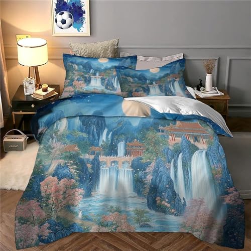 Housse de couette montagne 200x200 en microfibre imprimée 3D avec taies