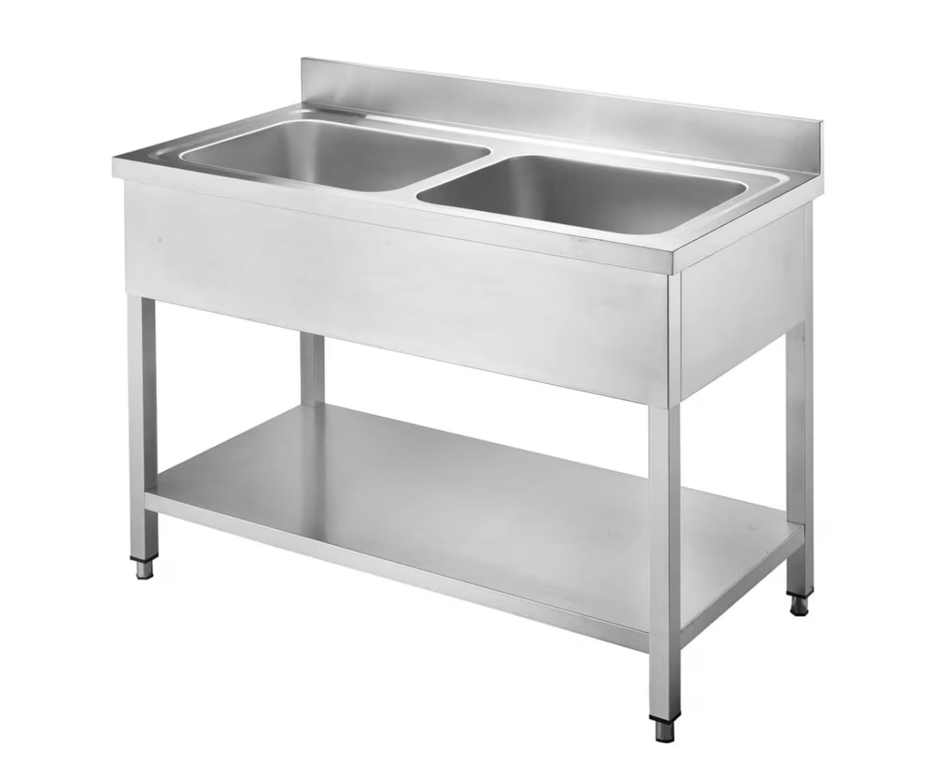 Fregadero Industrial 2 Senos de Acero Inoxidable 120x60 cm con Bastidor y Balda Inferior – Fregadero Profesional Hostelería con Patas Regulables, Doble Seno 45x45x28 cm para Cocina Industrial