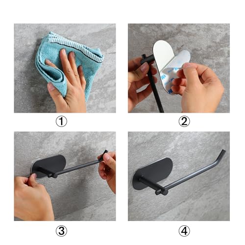 Image of SUNTECH Hand Towel Holder,2 Packs Black Hand Towel Bar,6 3 /10 Inch Self Adhesive Hand Towel Rack /Towel Ring for Bathroom Kitchen