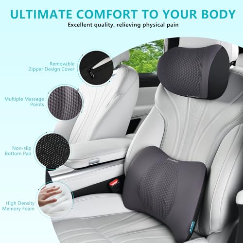 Image of FLORICH Lumbar Support with Car headrest Back Pillow for Chair Headrest Pillow with Gel Memory Foam Massage Point Memory Foam Back Pillow for Office Chair(Light Grey)