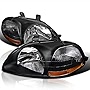 Spec-D Tuning Jdm Black Headlights Oem Si Compatible with Honda Civic 1996-1998 L+R Pair Head Light Lamp Assembly