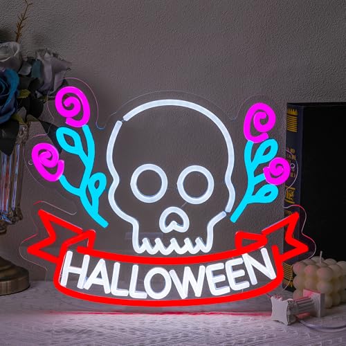 Image of Halloween Neon Sign Skull Neon Light for Wall Decor Colorful Neon Signs USB Powered LED Neon Light for Bedroom Bar Man Cave Club Decor