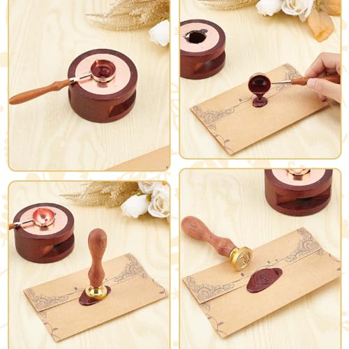 CRASPIRE Clock Wax Seal Stamp Rose Vintage 25mm Removable Brass Head Wood Handle Sealing Wax Stamp for Wedding Party Christmas Envelopes Invitations Gift Packing Wrap Decoration - Image 3