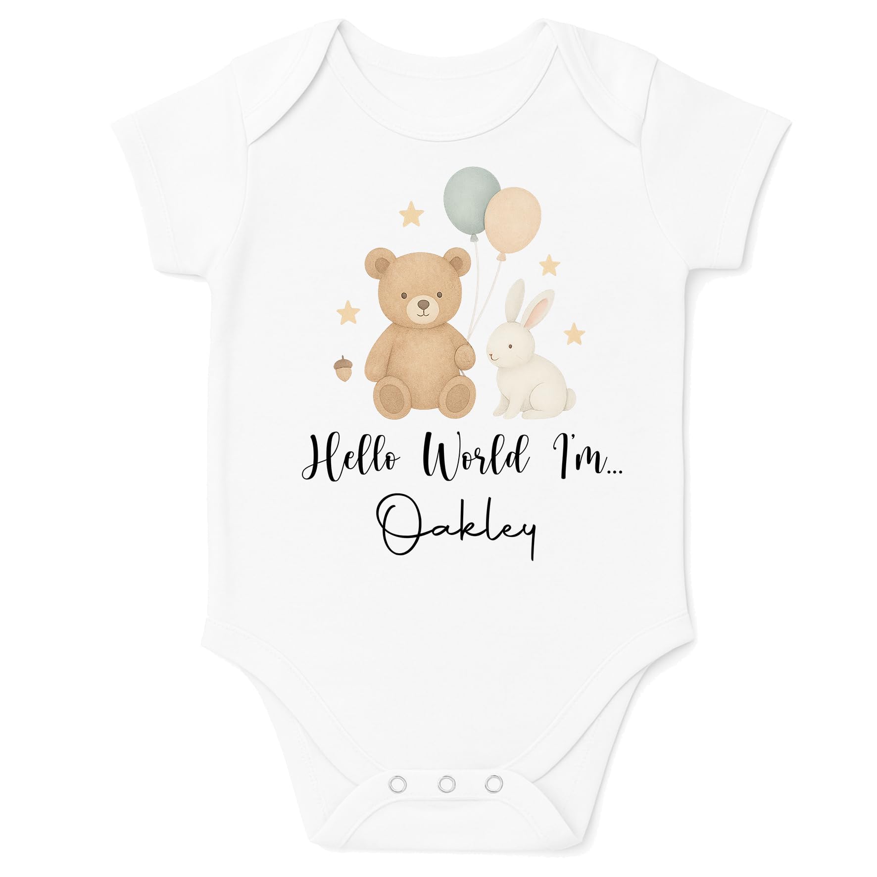 The Baby Box Uk Hello World Teddy Bear Balloons Personalised Baby Announcement Bodysuit Vest Hello World (, 0 Months)