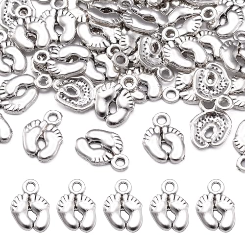 Craftdady 50 Stück Antik Silber Füße Fußabdruck Charms Anhänger tibetische Babyfüße Baumeln Anhänger für Baby Remembrance Armband Halskette Schmuckherstellung