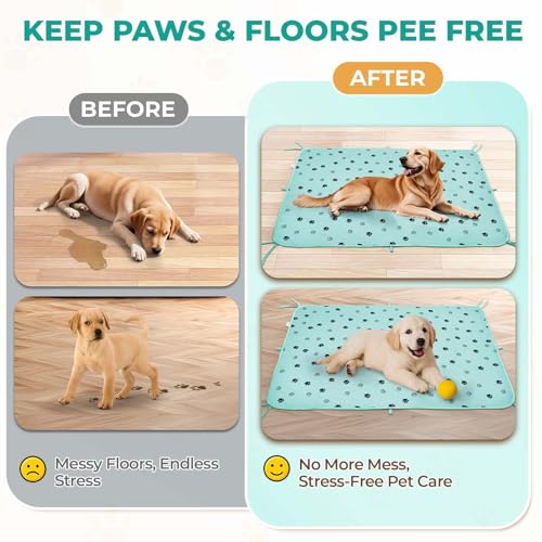 Image of Fostanfly Washable Pee Pads for Dogs, 2 Pack Large 31 inchx36 inch Ultra-Absorbent and Leak-Proof Non-Slip Reusable Potty Training Pads for Dogs, Cats, Puppy, Potty of Add 8 Lanyards, Green