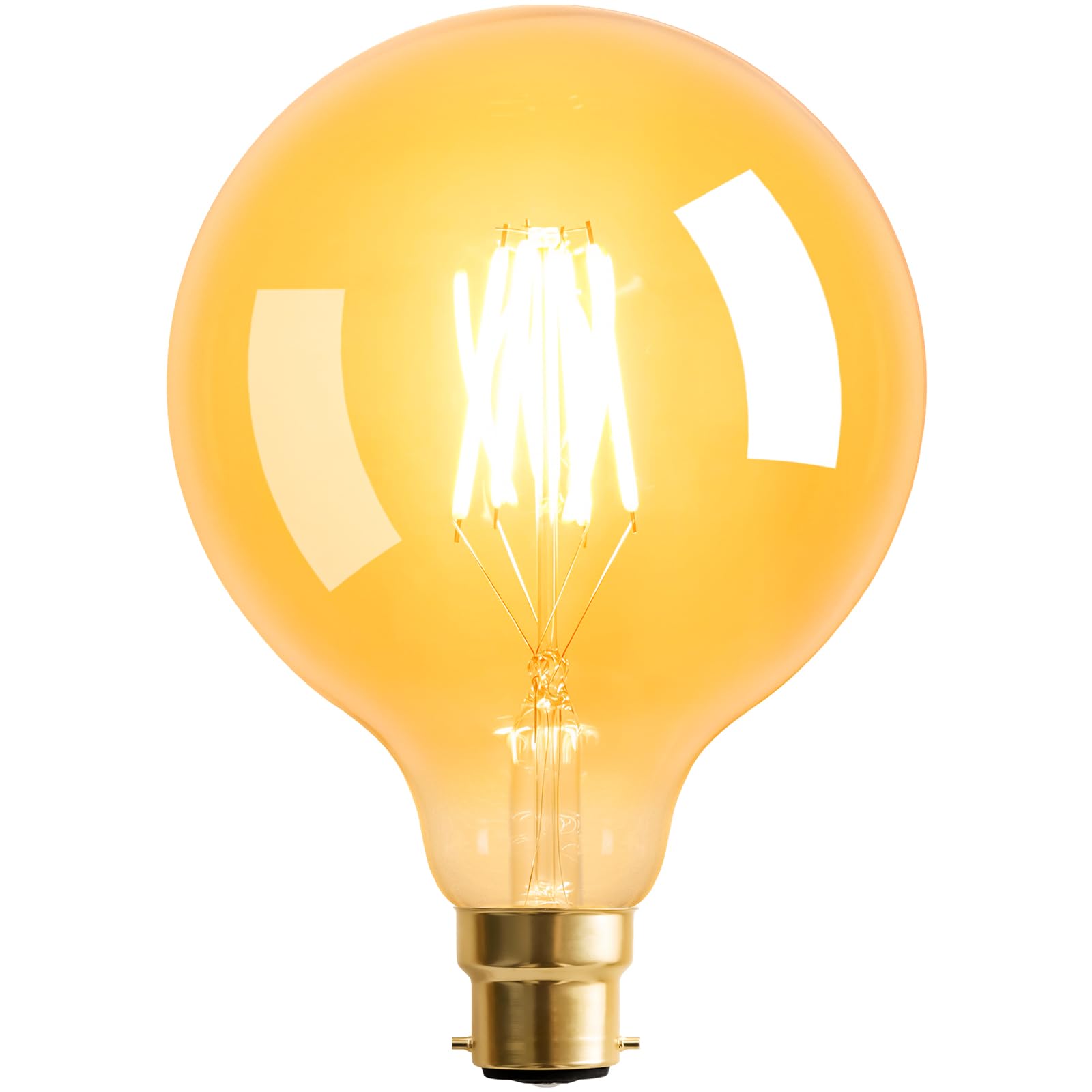 Terafeels Edison Bulb B22, 6W, 2700K Warm White Glow, Dimmable, Amber Glass, G125 Large Vintage LED Bulb, Bayonet Light Bulb for Lamp and Decoration