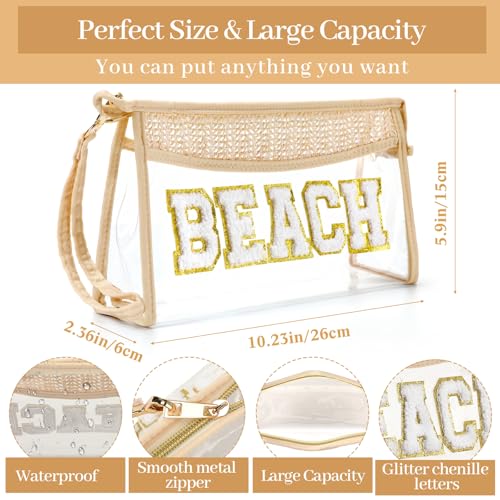 Image of Aliceset 2 Pack Crochet Mesh Beach Tote Bag with Letter Patch Pocket Summer Beach Tote Bohemian Straw Transparent Bag
