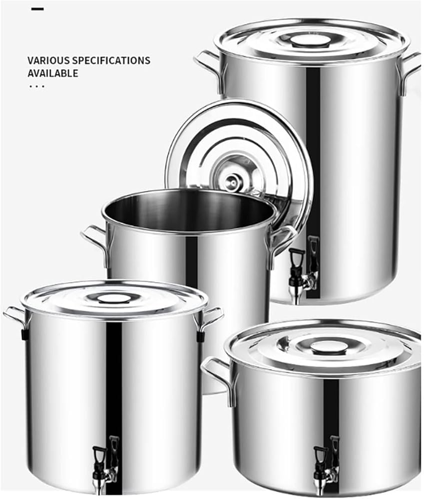 Stockpot Avec Couvercle, 5-90l En Acier Inoxydable Marmite Avec Un Fond Composite, Seau à Vin, Cruche à Lait épaisse Avec Robine, marmite ronde avec poignées douces au toucher(Size:30 * 40cm(25L))