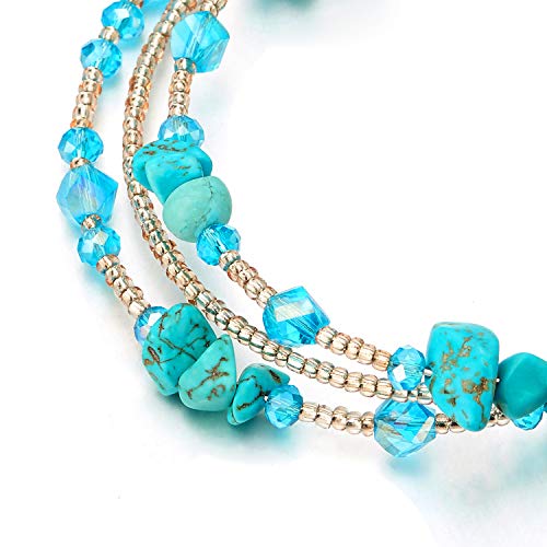 Coolsteelandbeyond Multi-Wrap Stackable Beaded Wire Bracelets With Champagne Gold Beads Turquoise And Blue Crystal #TOP17
