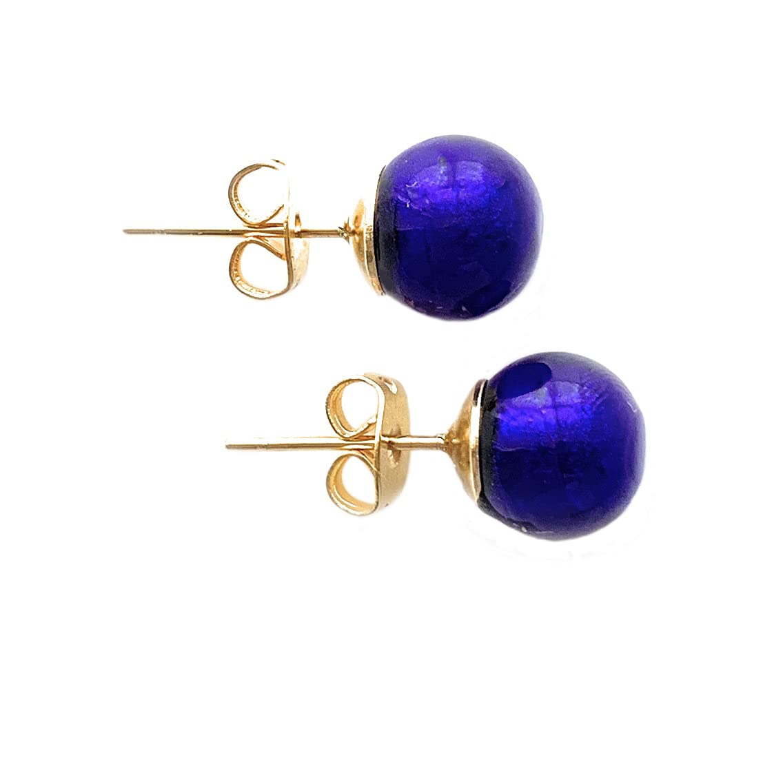 Diana IngramDiana Ingram earrings with dark blue Murano glass sphere (round) studs on 24ct gold plated or plain stainless steel posts