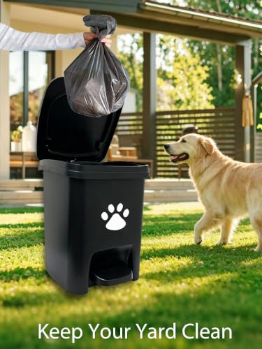 Image of Dog Poop Trash Can Outside, Dog Waste Trash Can with Lid Pedal Odor Control for Outdoors - Black, with 40PCS Waste Bags