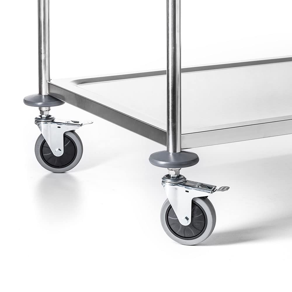 Carrello Di Servizio In Acciaio Inox 2 Ripiani - 95x50x95cm Con Ruote Per Cucina, Hotel, Ospedale