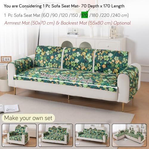 Image of HOKIPO 'Nature Muse' Premium HD Printed Holland Velvet Sofa Cover Mat for 1 /2 /3 Seater & L-Shape Sofa. Make Your Own Sofa Cover Set, Mat 70(D) x 170(L) cm, Emerald Garden (IN-917-D4)
