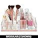 mDesign Plastic Makeup Storage Organizer with 6 Sections for Bathroom Countertops, Vanities to Hold Cosmetic Brushes, Lip Pencils, Gloss, Eye Shadow Palettes, Foundation Pens - Clear/Rose Gold