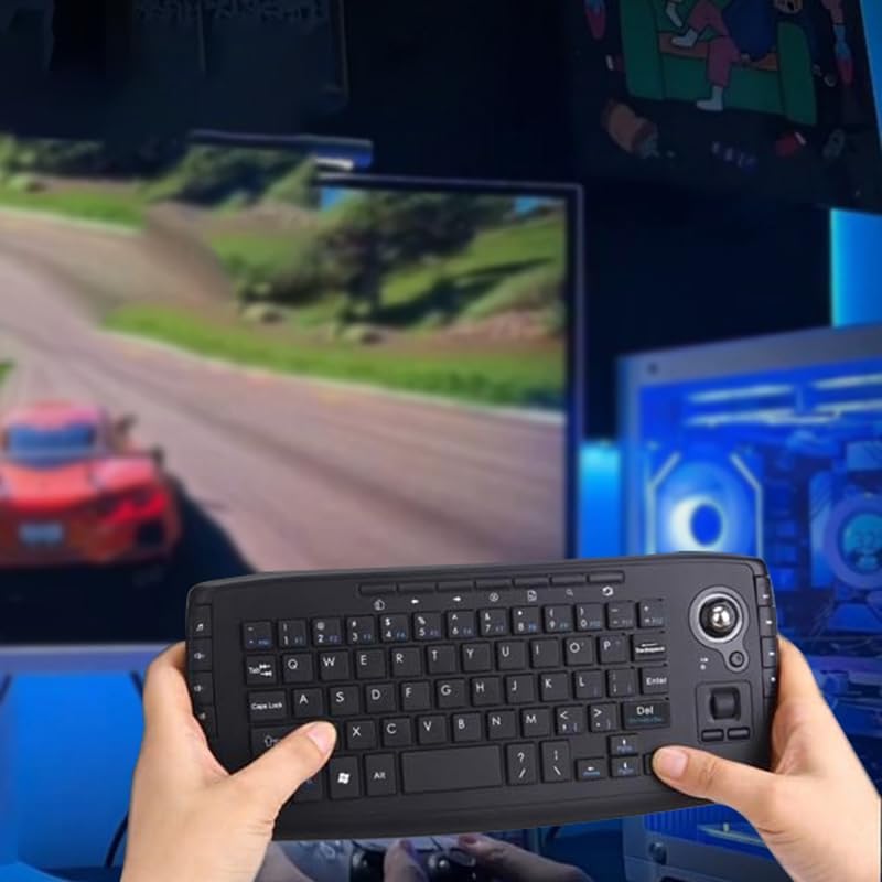 Mini Ergonomic Keyboard Trackball Air Mouse 1200dpi Function TV 2.4G Wireless Keyboard with trackball Mouse Keyboartd Combo for Lapotp PC TV Remote Controller HTPC (Black)