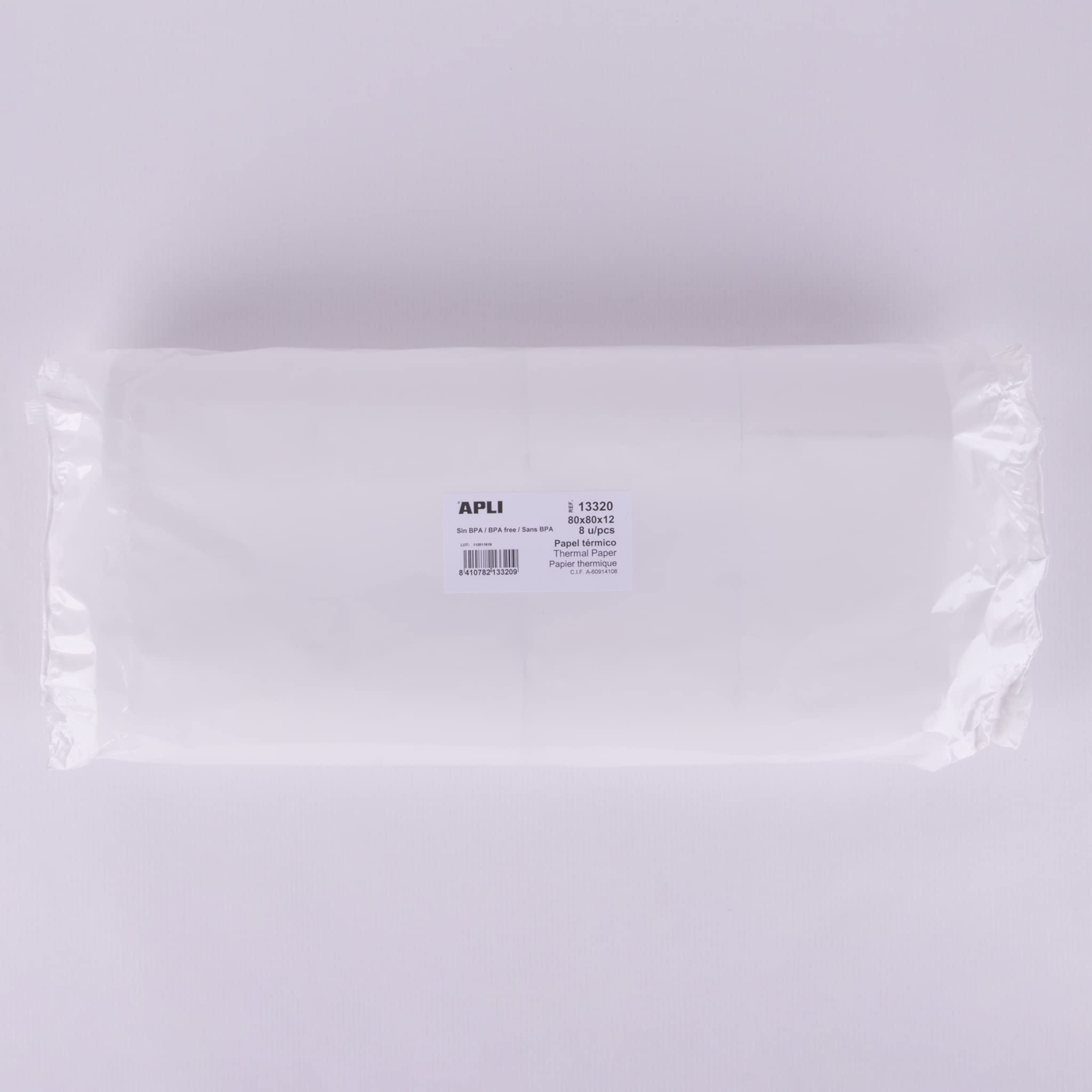 APLI 13320 - Pack de 8 Rollos de Papel Térmico de 80 X 80 X 12 Mm - Papel para Tickets de Datáfonos, Cajas Registradoras y Tpv - Sin Bpa