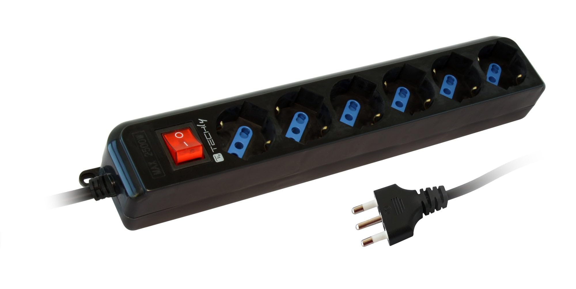 Techly IUPS-PCP-16BK3 base múltiple Interior 3 m 6 salidas AC Negro - Bases múltiples (Interior, 3 m, 6 salidas AC, Tipo L (IT), Tipo F, Tipo L, Negro)