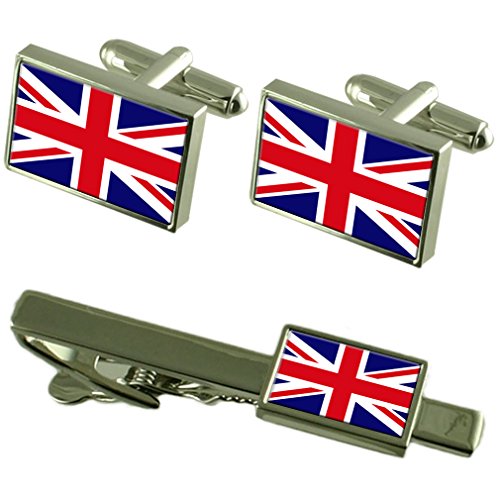 Gemelos de Gran Bretaña y Clip de Corbata en Caja de Regalo Ideal para Cumpleaños