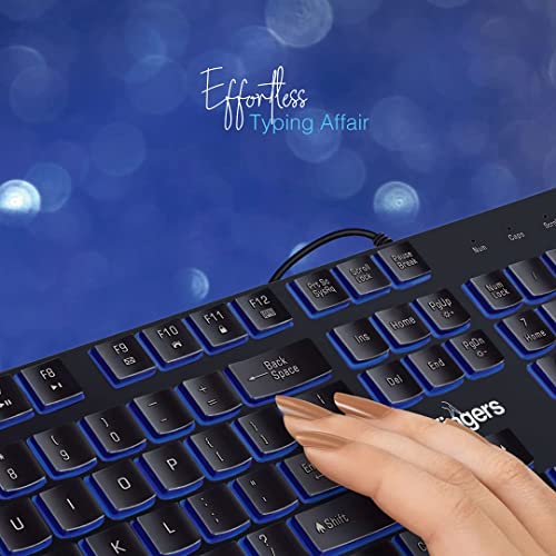 Image of FINGERS Gleaming BlueLit Wired Backlit Keyboard Spill Resistant | 3 Levels of Brightness | Works Well with Windows | Mac | Linux