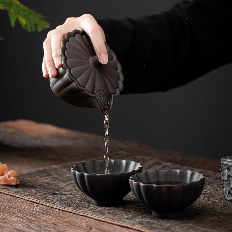Ceramiczny dzbanek, ręcznie rzeźbiony ceramiczny czajniczek w kształcie płatka, chiński zestaw do herbaty Gaiwan Kung Fu, zaparzacz do herbaty Pu'er