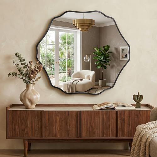 Fahomiss Miroir Mural Hexagonal Organique avec Cadre en Aluminium Brossé & Verre de Sécurité...
